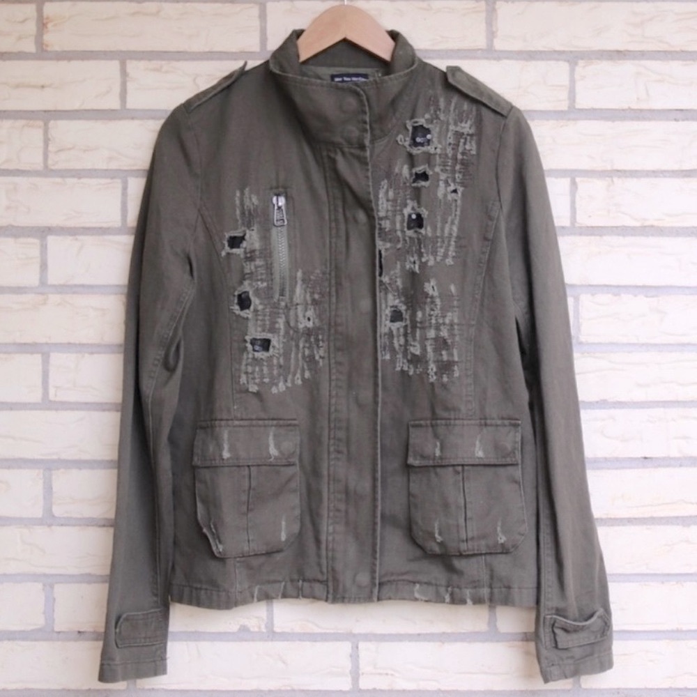 Sequin Distressed Army Military Jacket - Picture 3 of 10